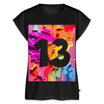 NR. 13 NUMMER 13 BUNT 13. GEBURTSTAG - Frauen Premium Bio Top - Schwarz - Vorne - AI Model Female 172 light (172cm)