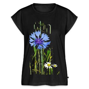 Kornblumen und Gänseblümchen Muster - Frauen Premium Bio Top - Schwarz - Vorne - AI Model Female 172 light (172cm)