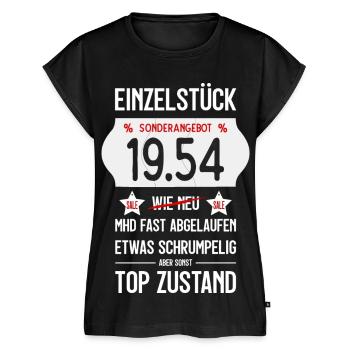 72. GEBURTSTAG 1954 EINZELSTÜCK PREISSCHILD - Frauen Premium Bio Top - Schwarz - Vorne - AI Model Female 172 light (172cm)