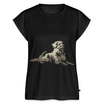 Treuherziger Hovawart Hofwächter - Frauen Premium Bio Top - Schwarz - Vorne - AI Model Female 172 light (172cm)