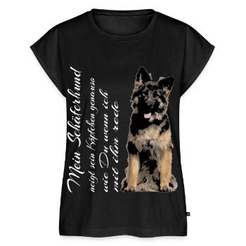 Deutscher Schäferhund neigt Köpfchen - Frauen Premium Bio Top - Schwarz - Vorne - AI Model Female 172 light (172cm)