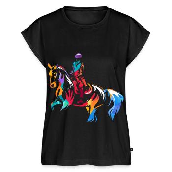 Schwungvolle Dressur Pferdeausbildung - Frauen Premium Bio Top - Schwarz - Vorne - AI Model Female 172 light (172cm)