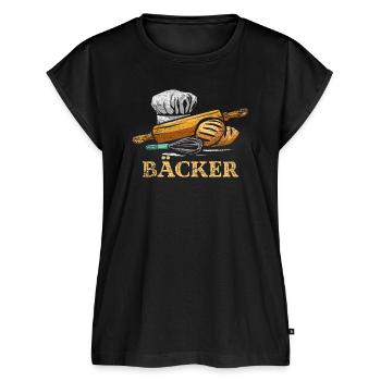 Goldbraune Ofenkruste Bäckerin - Frauen Premium Bio Top - Schwarz - Vorne - AI Model Female 172 light (172cm)