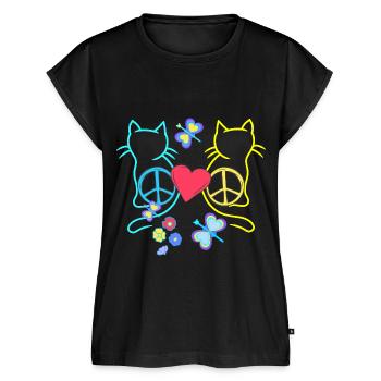 Retro Hippie Katzen Peace Katze Vintage Hippies - Frauen Premium Bio Top - Schwarz - Vorne - AI Model Female 172 light (172cm)