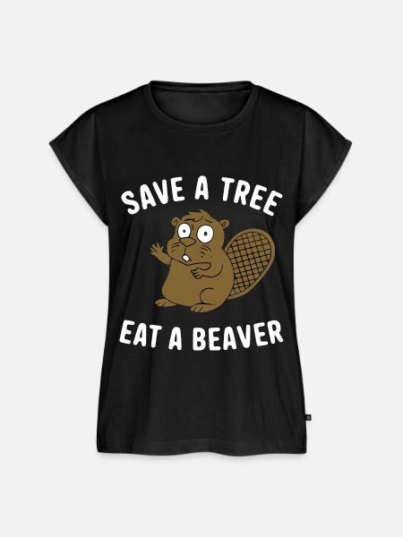 Brauner Cartoon Biber Waldtier - Frauen Premium Bio Top - Schwarz