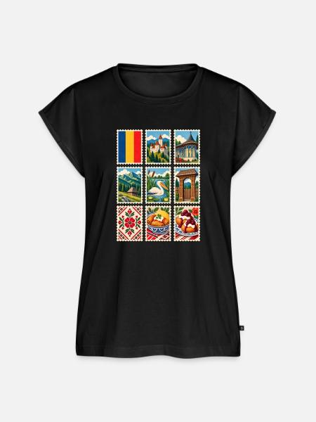 Rumänien Briefmarken - Frauen Premium Bio Top - Schwarz