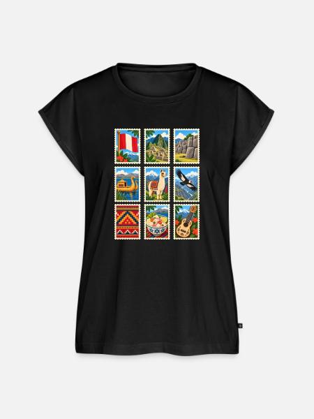 Peru Briefmarken - Frauen Premium Bio Top - Schwarz