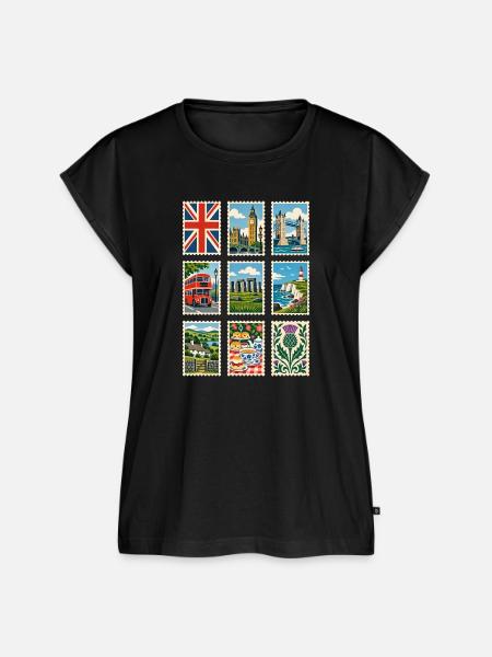 Großbritannien Briefmarken - Frauen Premium Bio Top - Schwarz