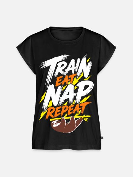Faultier – Train Eat Nap Repeat - Frauen Premium Bio Top - Schwarz
