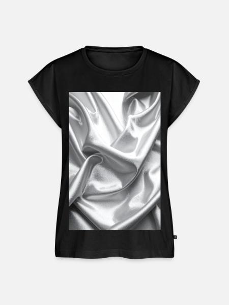 Silber Satin Falten - Frauen Premium Bio Top - Schwarz