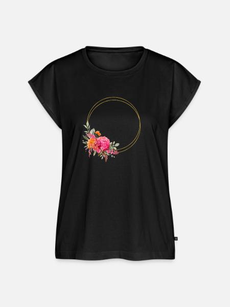 Farbenfroher Blumen-Kranz Personalisierbar - Frauen Premium Bio Top - Schwarz