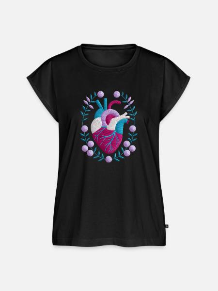 Anatomisches Herz Mit Blumen Umgeben - Frauen Premium Bio Top - Schwarz