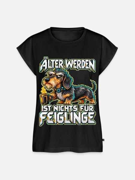 Älter werden: Dackel mit Kaffee - Frauen Premium Bio Top - Schwarz