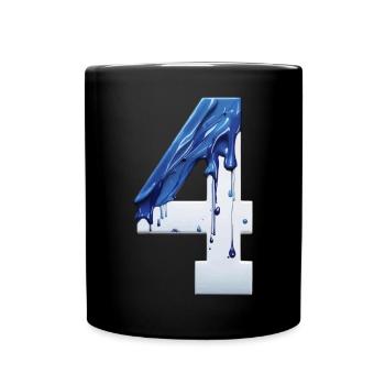 NR. 4 NUMMER 4 BLAU WEIß 4. GEBURTSTAG - Tasse einfarbig - Schwarz - Vorne