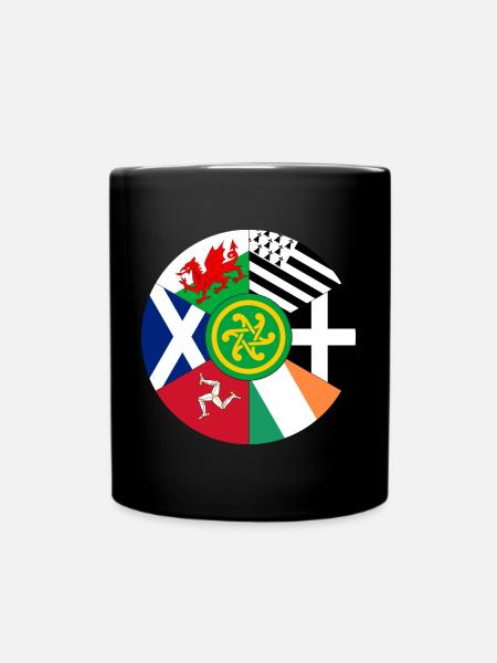 Celtic Nations Flags, Pan Celtic, Wales, Scotland - Full Colour Mug - black