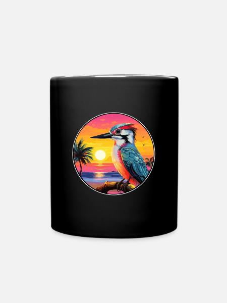 Specht bunte Aquarell-Karikatur Kawaii Haustier - Tasse einfarbig - Schwarz