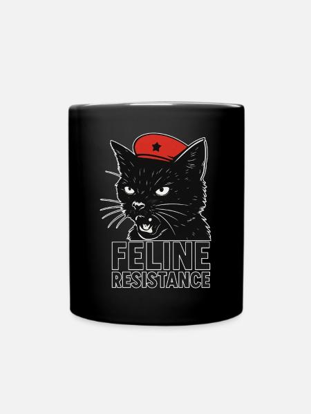 Feline Resistance – Black Cat mit Beret & Flagge - Tasse einfarbig - Schwarz