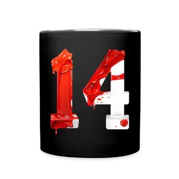 NR. 14 NUMMER 14 ROT WEIß 14. GEBURTSTAG - Tasse einfarbig - Schwarz - Vorne