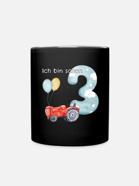 3. Geburtstag Traktor - Tasse einfarbig - Schwarz