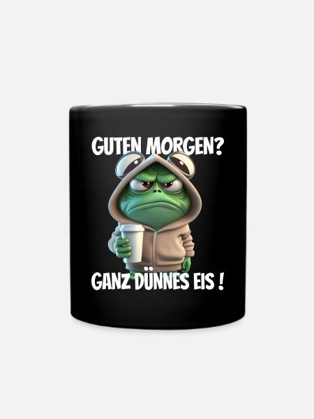 Morgenfrosch im Hoodie mit Kaffee - Tasse einfarbig - Schwarz