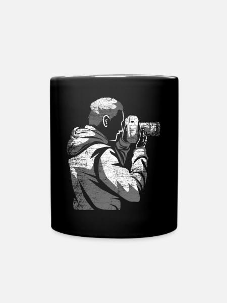 Fokussierter Fotograf Kameralinse - Tasse einfarbig - Schwarz