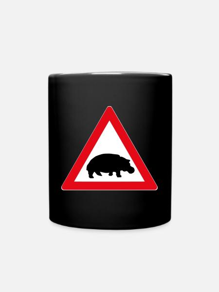 Straßenschild mit Nilpferd - Tasse einfarbig - Schwarz
