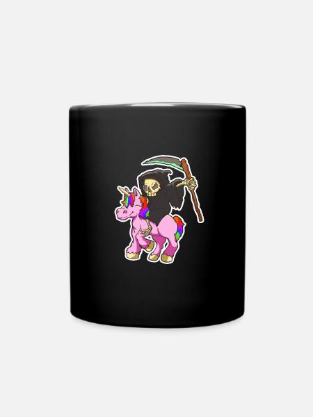 Einhorn und Sensenmann Geschenk - Tasse einfarbig - Schwarz