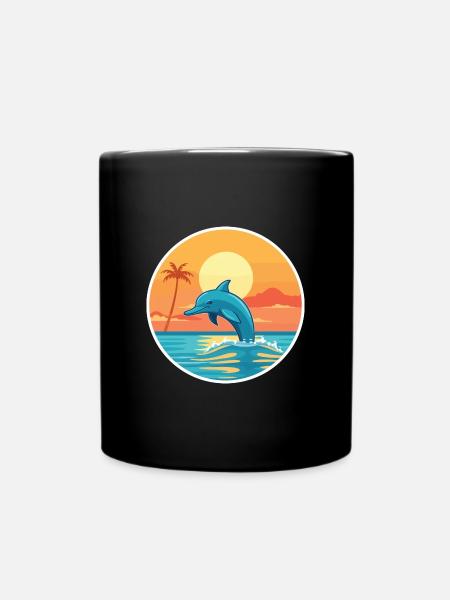Delfin Lustige Karikatur Kawaii Strand Illustration - Tasse einfarbig - Schwarz