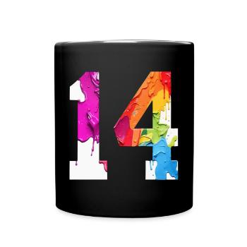 FARBIG NUMMER 14 BUNT 14. GEBURTSTAG - Tasse einfarbig - Schwarz - Vorne