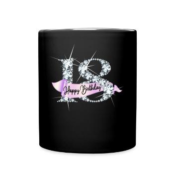 Happy Birthday 18. Geburtstag Geschenk Diamanten - Tasse einfarbig - Schwarz - Vorne