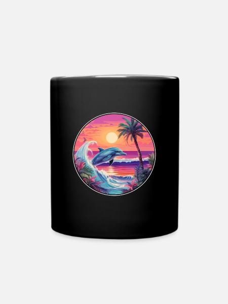 Delfin buntes Aquarell Cartoon Kawaii Tier - Tasse einfarbig - Schwarz