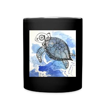 Turtle Monocle Illustration Watercolor - Full Colour Mug - black - Front