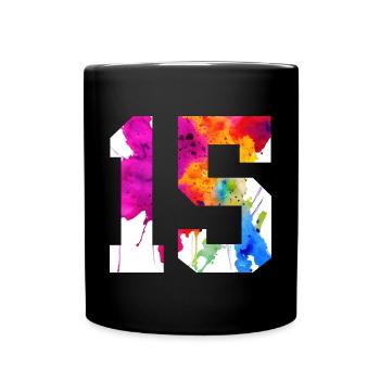 NUMMER 15 JAHRE ALT 15. GEBURTSTAG - Tasse einfarbig - Schwarz - Vorne