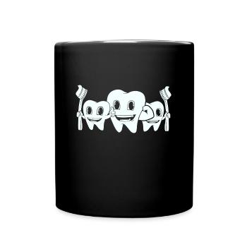 Zähne Zahnbürste Zahn Weisheitszähne Milchzähne - Tasse einfarbig - Schwarz - Vorne