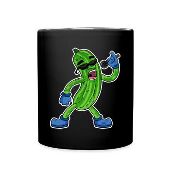 Gurke singt lustige Illustration Gemüse Geschenk - Tasse einfarbig - Schwarz - Vorne