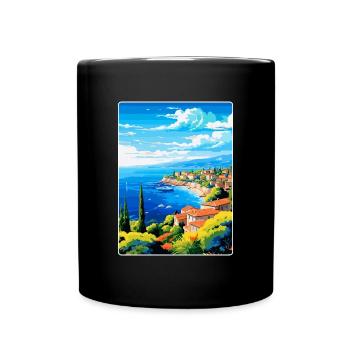 Cote D Azur France Vintage Travel Poster Souvenir - Full Colour Mug - black - Front