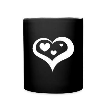 Großes Herz mit Kleinen Herzen - Tasse einfarbig - Schwarz - Vorne