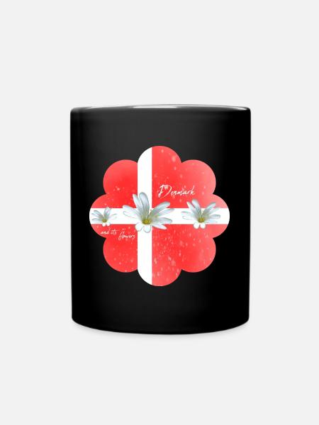 Dänemark Fahne mit Blumen Denmark - Tasse einfarbig - Schwarz