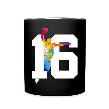 NUMBER 16 BASKETBALL 16TH BIRTHDAY - Full Colour Mug - black - Front