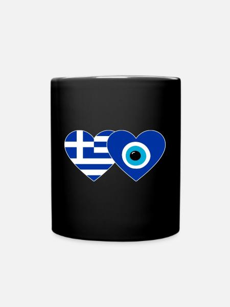 Griechenland Nazarperle Flagge Herz - Tasse einfarbig - Schwarz