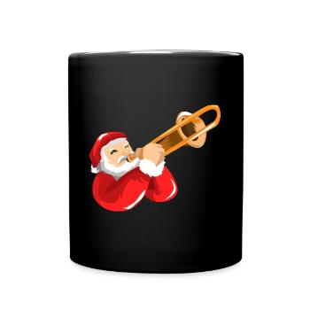 Schwungvoller Posaunist Weihnachtsmann - Tasse einfarbig - Schwarz - Vorne