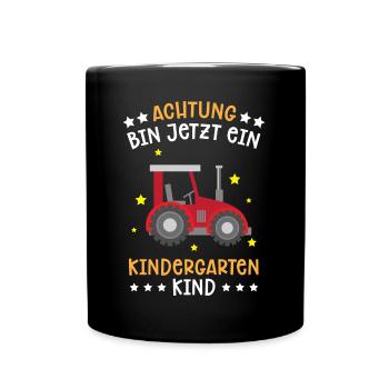 Ich Bin Jetzt Ein Kindergartenkind Traktor - Tasse einfarbig - Schwarz - Vorne