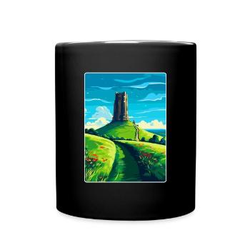 Glastonbury Tor Angleterre Royaume-Uni Affiche de voyage souvenir - Mug uni - noir - Devant
