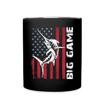 Springender Marlin mit US Flagge Hochseefischen - Tasse einfarbig - Schwarz - Vorne