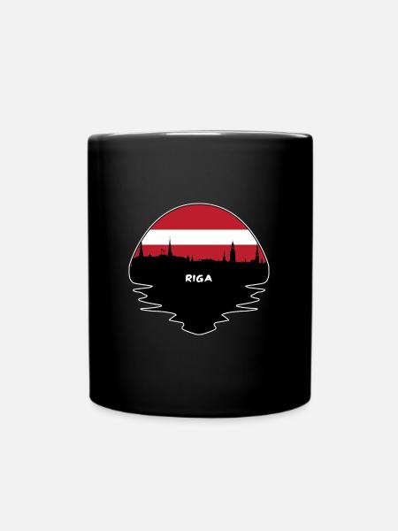 Riga Lettland Flagge Skyline Silhouette Reisen - Tasse einfarbig - Schwarz