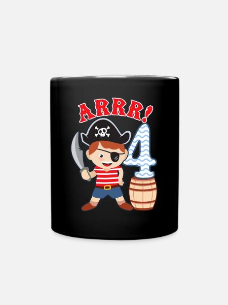 4. Geburtstag kleiner Pirat 4 Jahre alt Piraten - Tasse einfarbig - Schwarz