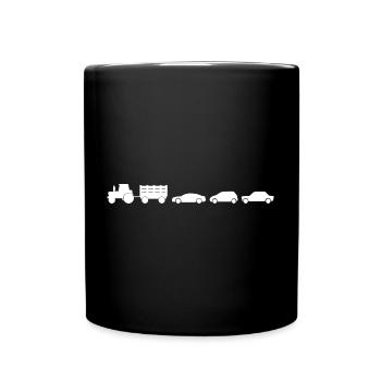 Tracteur avec remorque et voitures - Mug uni - noir - Devant