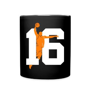 NUMBER 16 BASKETBALL 16TH BIRTHDAY - Full Colour Mug - black - Front