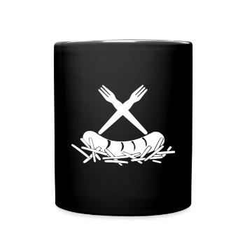 Pommes Currywurst Pommesgabeln Logo - Tasse einfarbig - Schwarz - Vorne