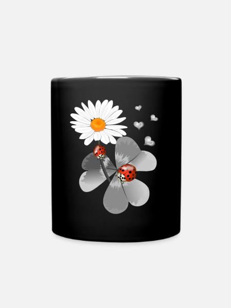 Klee mit Marienkäfer - Tasse einfarbig - Schwarz